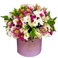 Кругла коробка з квітами мікс